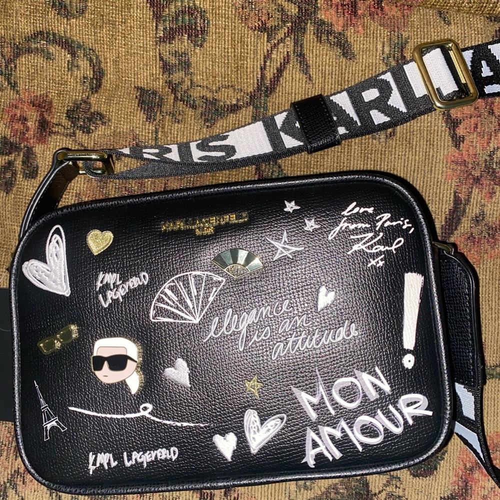 Karl Lagerfeld Black and White Graphic Crossbody Bag